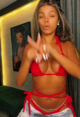 3. Cute Brunna Gonçalves Shows Cleavage in Red Bikini