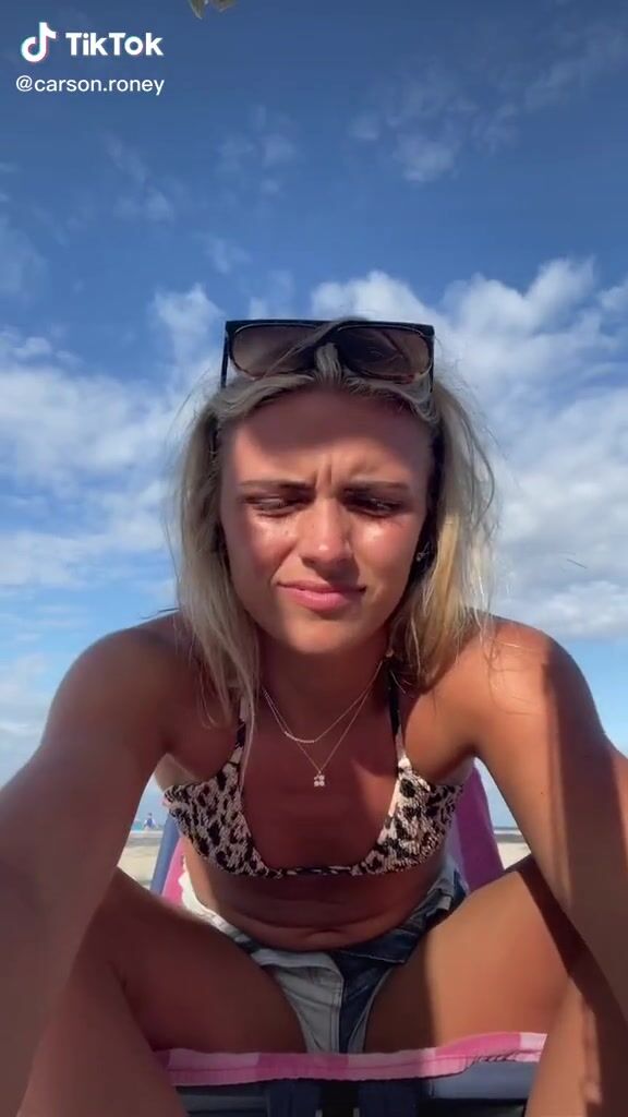 Sexy Carson Roney in Leopard Bikini Top at the Beach sexyfilter