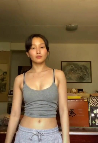 Beautiful Chienna Filomeno in Sexy Grey Crop Top and Bouncing Breasts