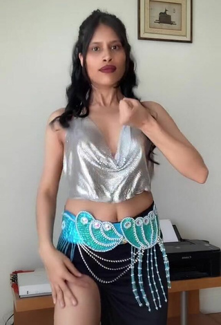 Hot XENA in Silver Crop Top without  Bra