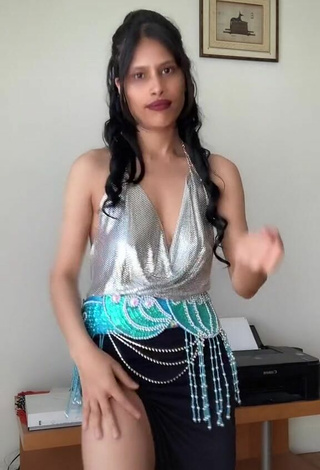 3. Hot XENA in Silver Crop Top without  Bra