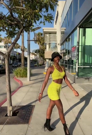 Sexy Diarra Sylla in Yellow Crop Top in a Street