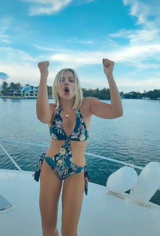 2. Sexy Fanny Lu in Floral Swimsuit on a Boat