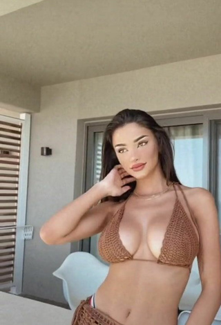 Sexy FashionNova Shows Cleavage in Brown Bikini Top in the Sea