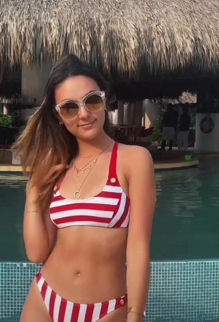Sexy Fernanda Rivas in Striped Bikini at the Pool