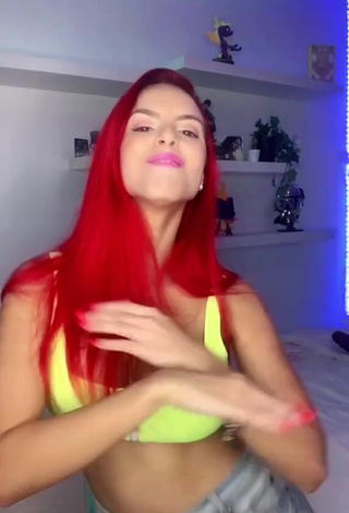 4. Beautiful Jenny Devil Shows Cleavage in Sexy Lime Green Crop Top and Bouncing Boobs
