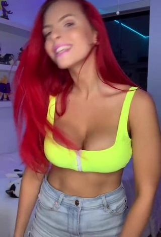 2. Cute Jenny Devil Shows Cleavage in Lime Green Crop Top and Bouncing Boobs
