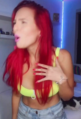 2. Hot Jenny Devil Shows Cleavage in Lime Green Crop Top and Bouncing Tits