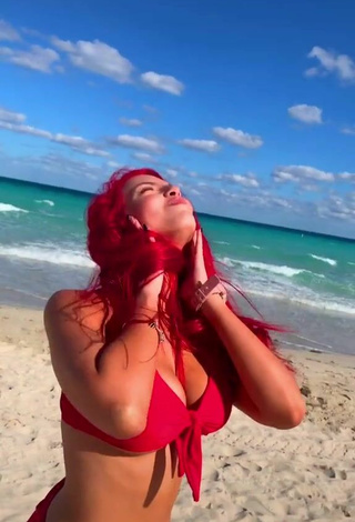 5. Sexy Jenny Devil Shows Cleavage in Red Bikini at the Beach
