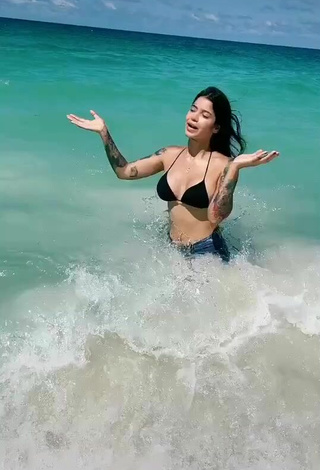 4. Sweetie Jenn Muriel in Black Bikini Top in the Sea at the Beach