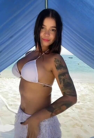 3. Cute Jenn Muriel Shows Cleavage in White Bikini Top at the Beach and Bouncing Breasts