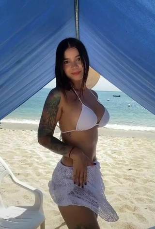 5. Cute Jenn Muriel Shows Cleavage in White Bikini Top at the Beach and Bouncing Breasts