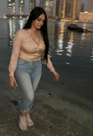 Hot Lana Rose Shows Cleavage in Beige Top at the Beach