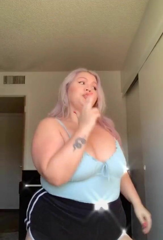 5. Adorable Lexie Lemon Shows Cleavage in Seductive Blue Crop Top and Bouncing Tits