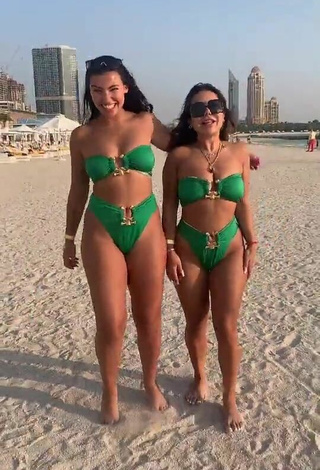 1. Cute Nourhène Shows Cleavage in Green Bikini at the Beach