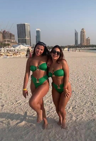 1. Hot Nourhène in Green Bikini at the Beach