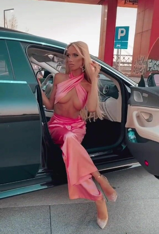 Hot Sara Damnjanović in Pink Overall in a Street