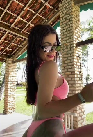 6. Sweetie Amanda Ferreira Shows Cleavage in Pink Swimsuit