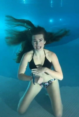 Cute Anna Lena Strigl in Black Bikini Top at the Pool