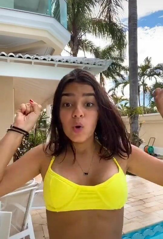 6. Cute Bela Almada Shows Cleavage in Yellow Bikini Top and Bouncing Boobs