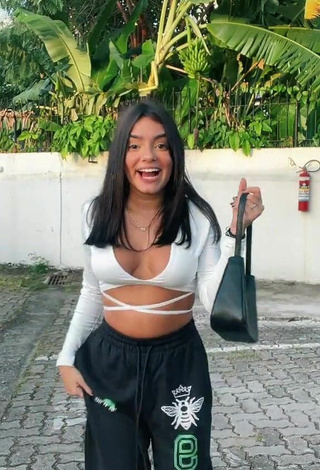 Sweetie Bela Almada Shows Cleavage in White Crop Top and Bouncing Tits