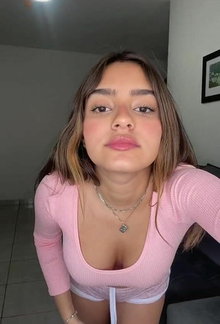 Sexy Bela Almada Shows Cleavage in Pink Crop Top and Bouncing Boobs