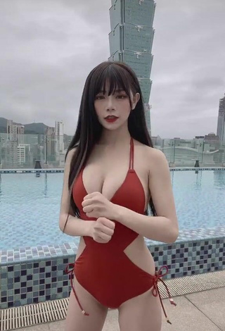 3. Sweetie c.0214 Shows Cleavage in Red Swimsuit and Bouncing Tits