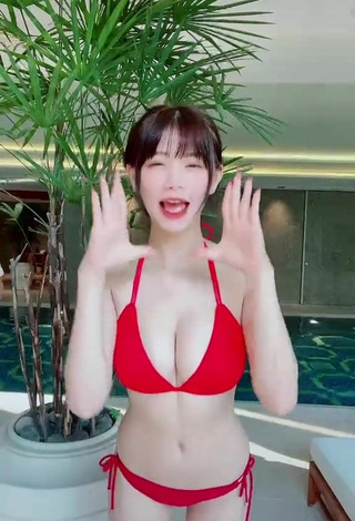 5. Really Cute c.0214 Shows Cleavage in Red Bikini and Bouncing Boobs