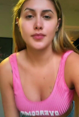 Sexy Ca Garcia Shows Cleavage in Pink Crop Top