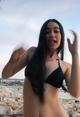 5. Cute Daniela V in Black Bikini at the Beach