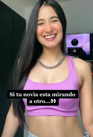 2. Sexy Daniela V Shows Cleavage in Violet Crop Top