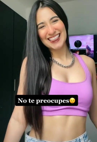 6. Sexy Daniela V Shows Cleavage in Violet Crop Top
