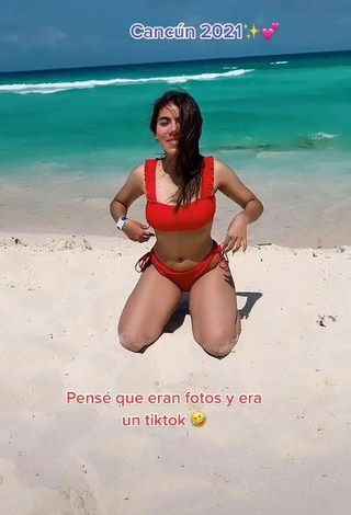 Sexy Valentina Shows Cleavage in Red Bikini at the Beach