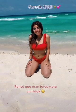 3. Sexy Valentina Shows Cleavage in Red Bikini at the Beach