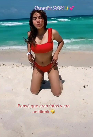 4. Sexy Valentina Shows Cleavage in Red Bikini at the Beach