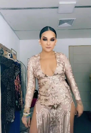 Sexy Daniela Darcourt Shows Cleavage in Beige Dress