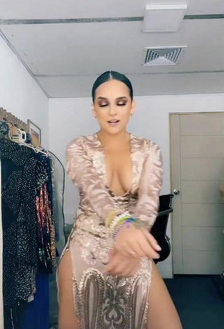 2. Sexy Daniela Darcourt Shows Cleavage in Beige Dress