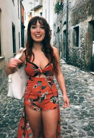 2. Sexy Eleonora Olivieri in Floral Overall in a Street