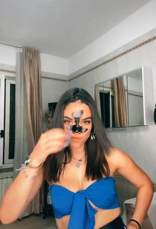 Cute Giulia Paglianiti Shows Cleavage in Blue Tube Top and Bouncing Tits