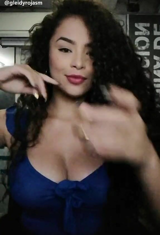 Lovely Gleidy Rojas Shows Cleavage in Blue Top