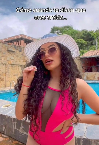 Sexy Gleidy Rojas Shows Cleavage in Firefly Rose Swimsuit at the Swimming Pool