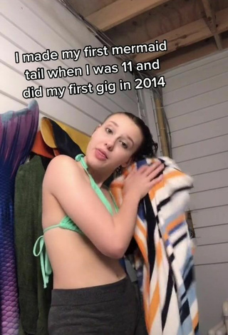 1. Sexy Haley Mermaid Shows Cleavage in Green Bikini Top