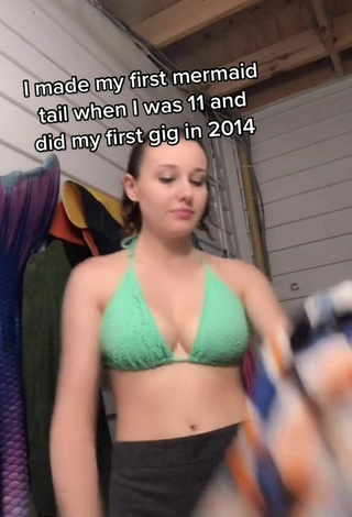 4. Sexy Haley Mermaid Shows Cleavage in Green Bikini Top