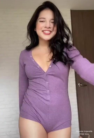 4. Sexy Carolina Bell Shows Cleavage in Purple Overall and Bouncing Breasts