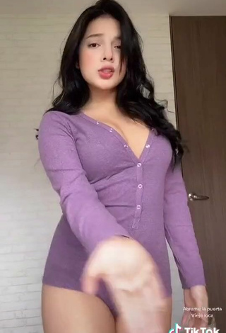 5. Sexy Carolina Bell Shows Cleavage in Purple Overall and Bouncing Breasts