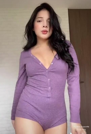 6. Sexy Carolina Bell Shows Cleavage in Purple Overall and Bouncing Breasts