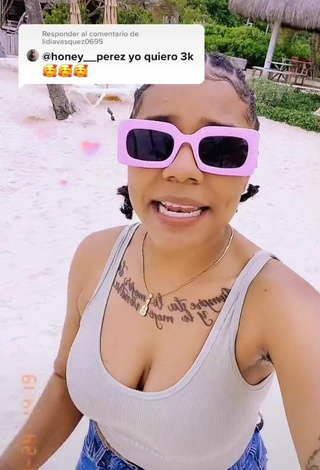 Amazing Honey Perez Shows Cleavage in Hot Grey Crop Top at the Beach