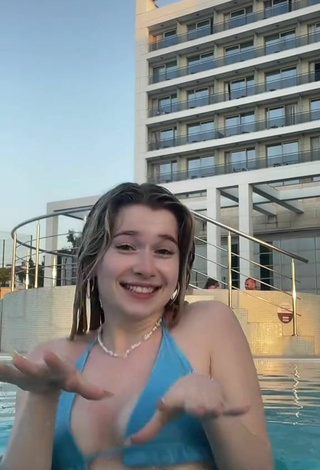 5. Sexy Rina Shows Cleavage in Blue Bikini Top at the Swimming Pool