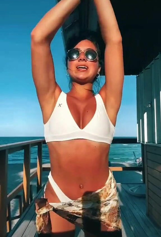 5. Cute Alisa Kotlyarenko Shows Cleavage in White Bikini and Bouncing Tits on the Balcony