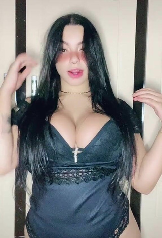 Beautiful Karniello Shows Cleavage in Sexy Black Lingerie and Bouncing Boobs
